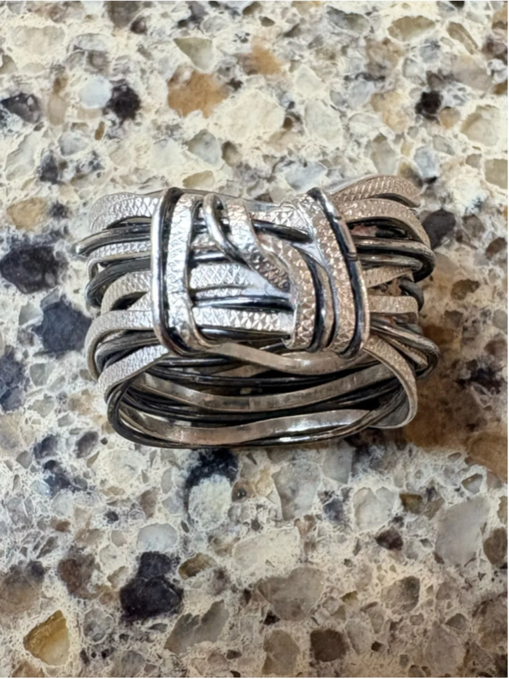 Studio Spirali Black & Silver Multi-Strand Wrap Statement Ring Size 7